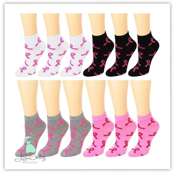 Breast Cancer Awareness Ribbon Print Ankle Socks - Picture 3 of 3